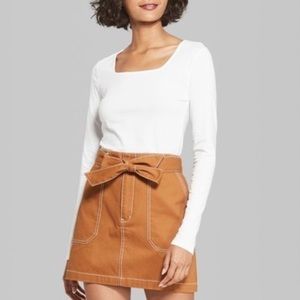Wild Fable for Target White Square Neck Long Sleeve Crop Top